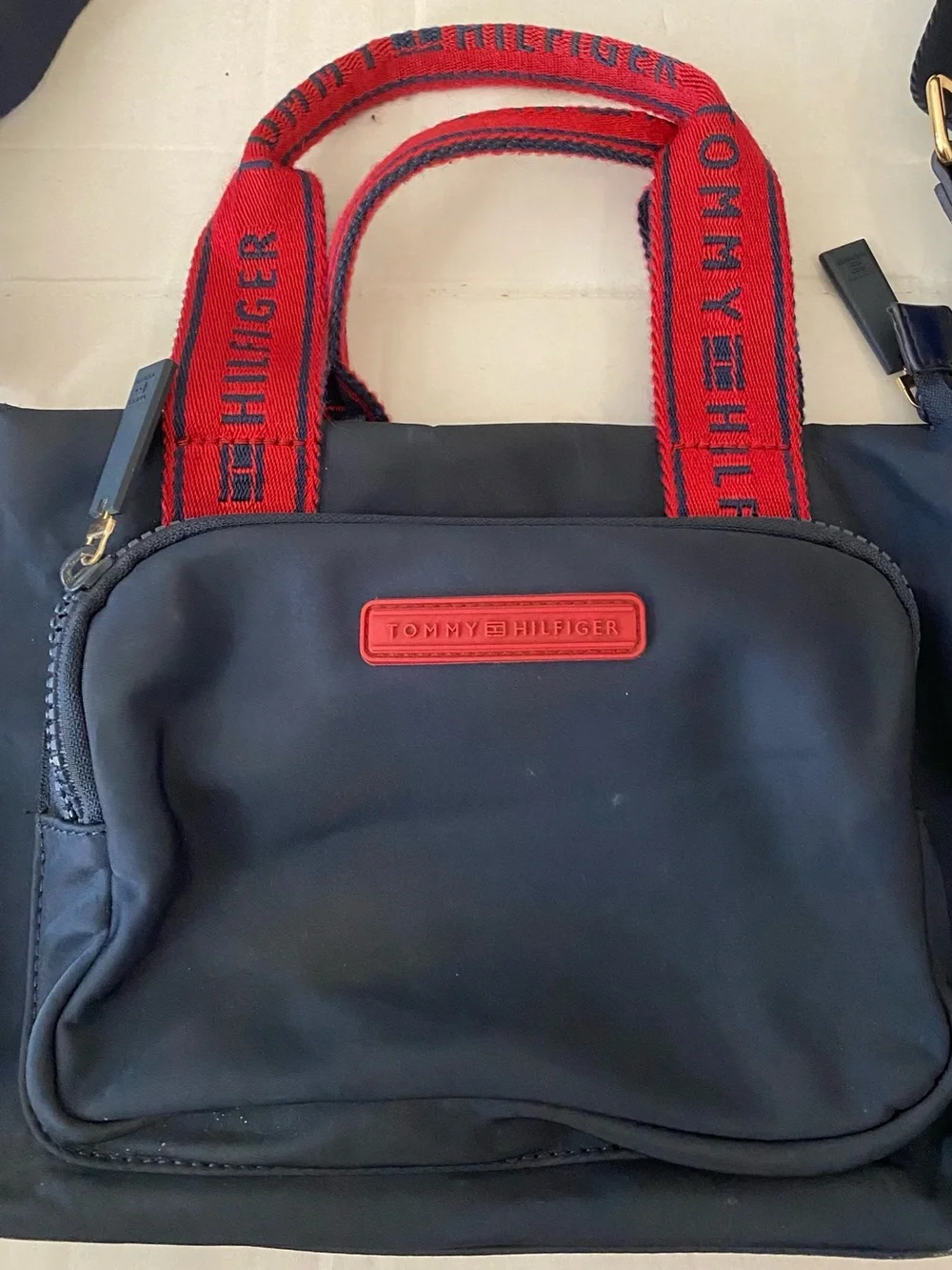 Tommy Hilfiger Navy and Red Logo Strap Messenger Bag